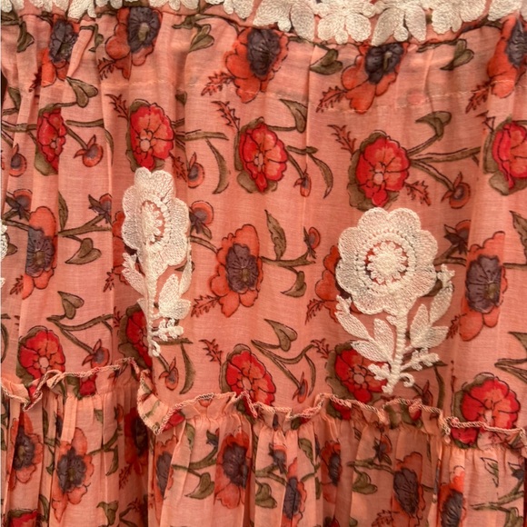 Pink Floral Embroidered Dress with Cream Lace Detail Size XL- cottagecore - Picture 3 of 15